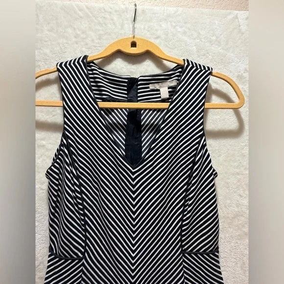 Banana Republic Chevron Stripe Dress Flattering Fit Flare Parisian Chic - Picture 5 of 8